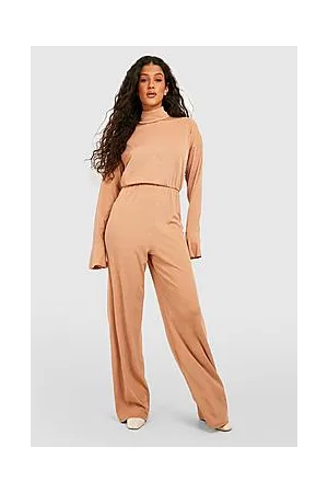 Boohoo Basic Rib Roll Neck Wide Leg Jumpsuit