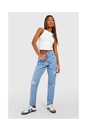 Boohoo Basics Mid Rise Distressed Mom Jeans
