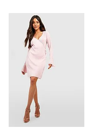 Boohoo Plisse Flare Cuff Wrap Dress