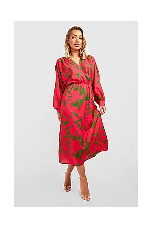 Boohoo Satin Printed Wrap Midaxi Dress