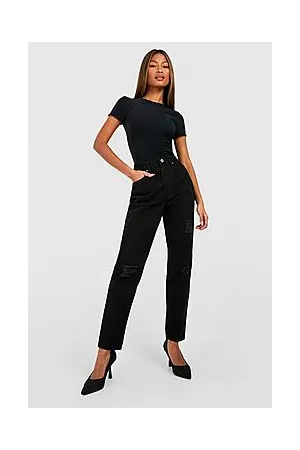 Boohoo Basics Mid Rise Distressed Mom Jeans