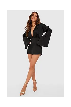 Boohoo Satin Wide Sleeve Plunge Playsuit