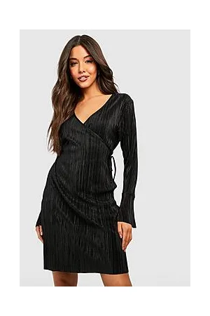 Boohoo Plisse Flare Cuff Wrap Dress
