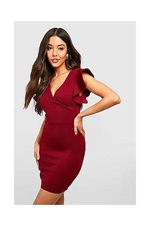 Boohoo Frill Sleeve Plunge Midi Dress