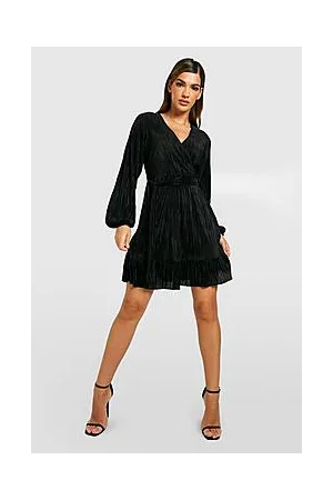 Boohoo Plisse Belted Wrap Over Dress