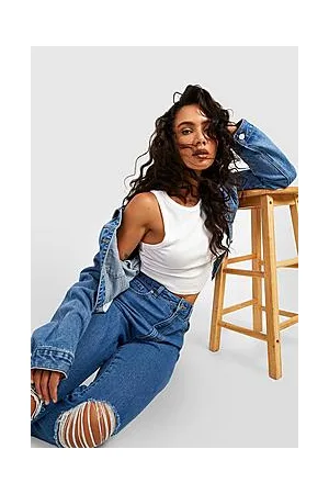 Boohoo Basics High Waisted Ripped Mom Jeans