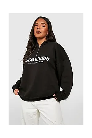 Boohoo Plus Dsgn Studio Slogan Half Zip Hoodie