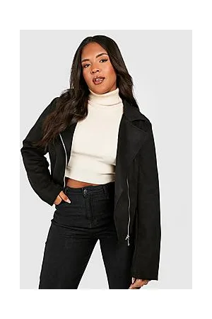 Boohoo Plus Suede Asymmetric Zip Biker Jacket