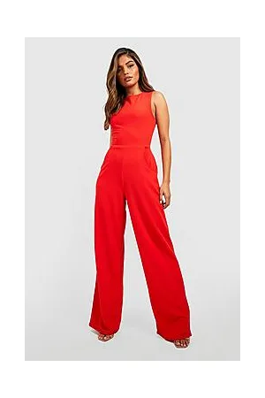 Boohoo Round Neck Textured Jumpsuit