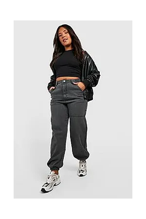 Boohoo Plus Mid Rise Utility Denim Joggers