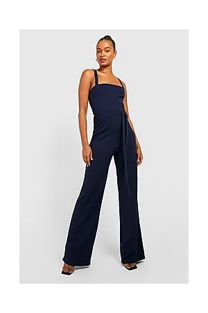 Boohoo Tall Square Neck Sleeveless Belted Wide Leg Jumpsuit