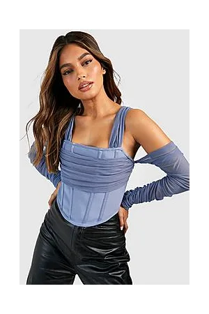 Boohoo Bandage Mesh Cold Shoulder Corset Top