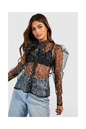 Boohoo Leopard Organza Pussybow Blouse