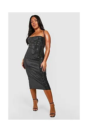Boohoo Plus Metallic Cowl Neck Midi Dress