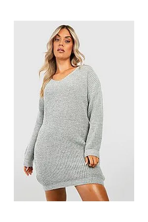 Boohoo Plus Boucle Knitted V Neck Jumper Dress