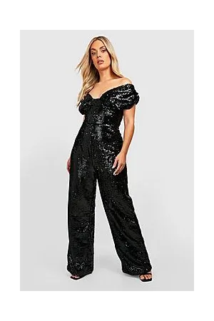 Boohoo Plus Velvet Sequin Bardot Jumpsuit