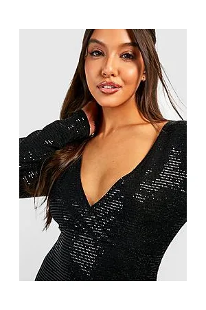 Boohoo Sequin Long Sleeve Wrap Mini Dress