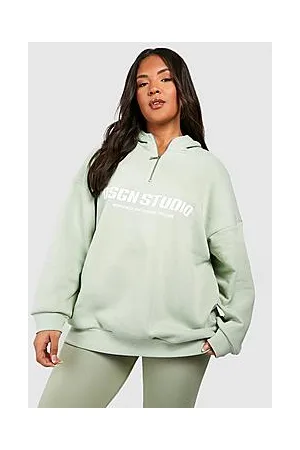 Boohoo Plus Dsgn Studio Slogan Half Zip Hoodie