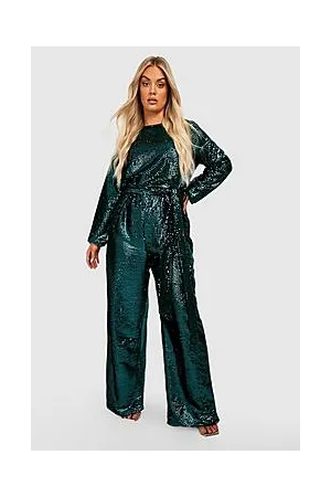 Boohoo Plus Velvet Sequin Tie Waist Jumpsuit