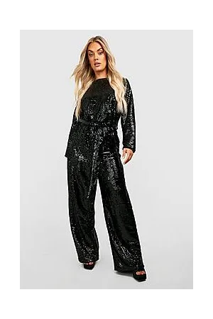 Boohoo Plus Velvet Sequin Tie Waist Jumpsuit