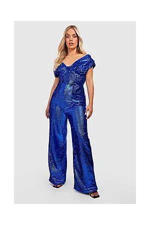 Boohoo Plus Velvet Sequin Bardot Jumpsuit