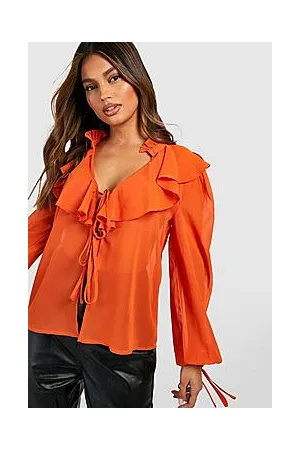 Boohoo Frill Detail Tie Front Blouse