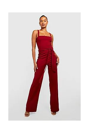 Boohoo Tall Square Neck Sleeveless Belted Wide Leg Jumpsuit