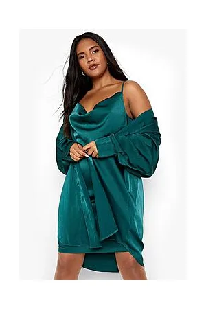 Boohoo Plus Satin 2 In 1 Shirt & Satin Slip Dress