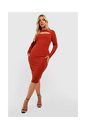 Boohoo Plus Cut Out Long Sleeve Midi Dress