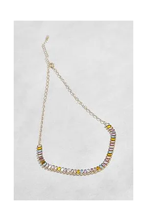 Boohoo Rainbow Baguette Emerald Cut Necklace