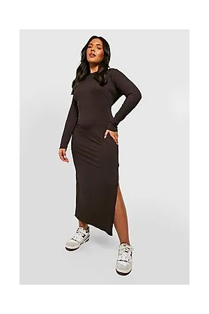 Boohoo Plus Basic Rib Split Midaxi Dress