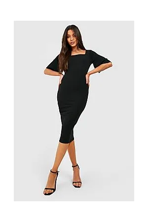 Boohoo Square Neck Flared Sleeve Fitted Midi Dress