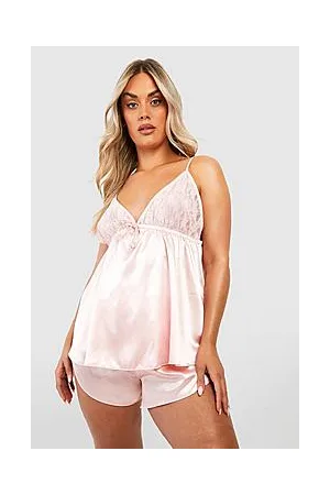 Boohoo Plus Satin and Lace Teddy Top and Shorts Pyjama Set