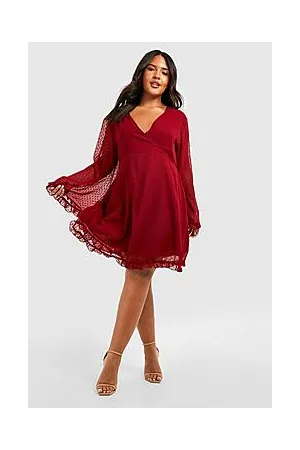 Boohoo Plus Dobby Chiffon Wide Sleeve Skater Dress