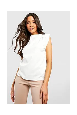Boohoo High Neck Crepe Shoulder Pad Blouse