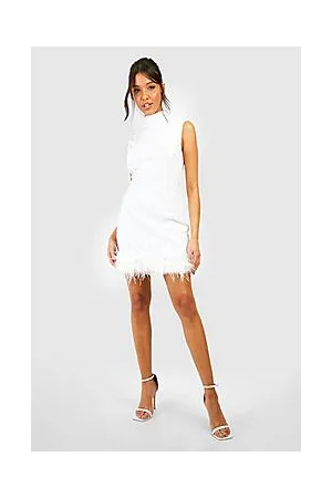 Boohoo Sequin High Neck Feather Detail Party Dress