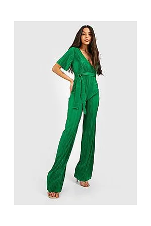 Boohoo Wrap Over Plisse Wide Leg Jumpsuit