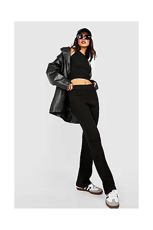 Boohoo High Neck Crop And Wide Leg Knitted Set
