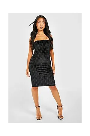 Boohoo Petite Stud Velvet Bandeau Midi Dress
