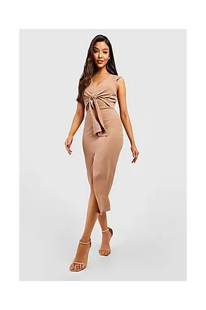 Boohoo Knot Front Crepe Tailored Midi Dress