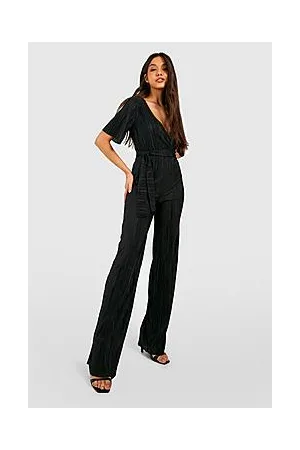 Boohoo Wrap Over Plisse Wide Leg Jumpsuit