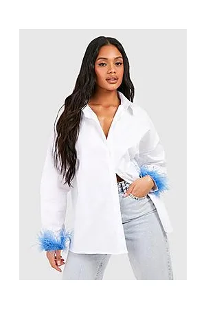 Boohoo Cotton Poplin Oversized Feather Cuff Shirt