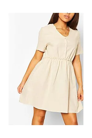 Boohoo Petite Linen Button Through Smock Dress
