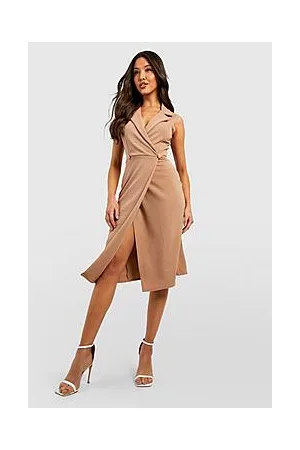 Boohoo Wrap Front Tailored Midi Dress