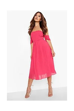 Boohoo Pleated Bardot Bridesmaid Midi Dress