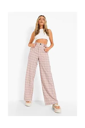 Boohoo High Waisted Checked Wide Leg Trousers