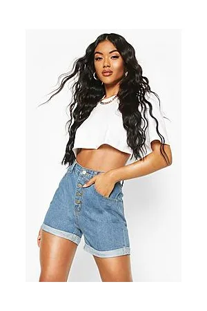 Boohoo Button Front Denim Mom Shorts