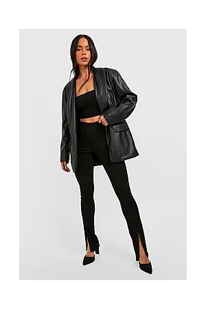 Boohoo Petite High Waisted Split Front Flared Trousers