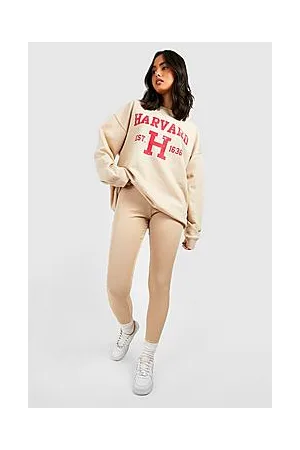 Boohoo Stone Ribbed Mid Rise Basic Leggings