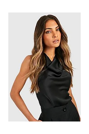 Boohoo Satin Drape Neck Sleeveless Blouse